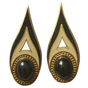 Black White Off Enamel Gold Metal Teardrop Stud Earrings Fish Enterprises Ltd